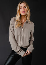 Mindi Button-Down Top - Taupe