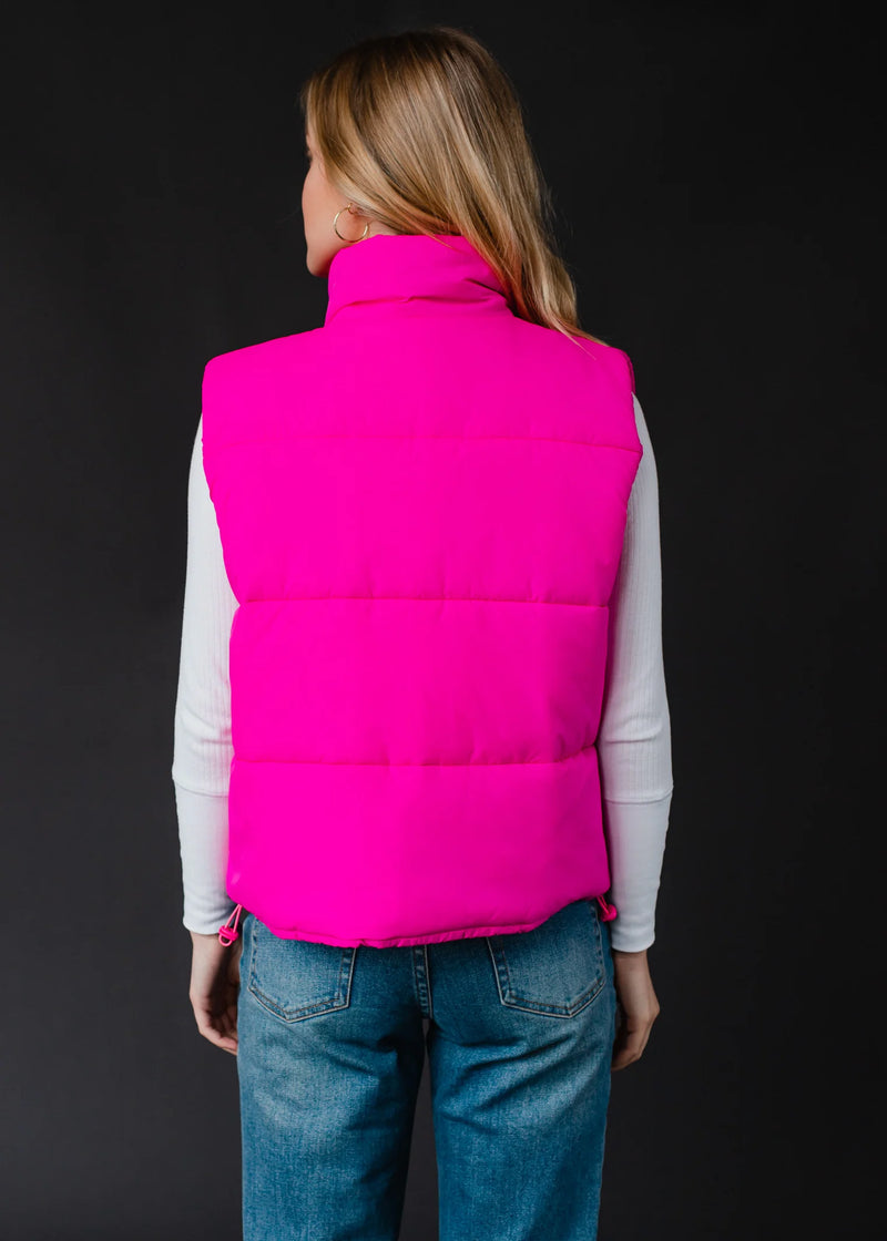 World Traveler Puffer Vest - Bright Pink