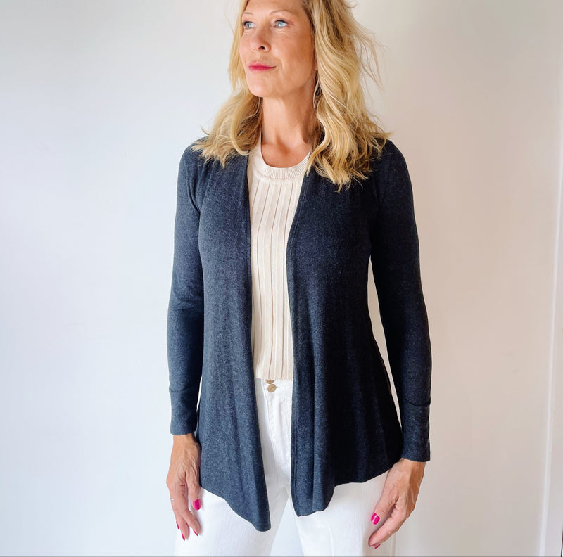 Open Front Long Cardigan - Charcoal