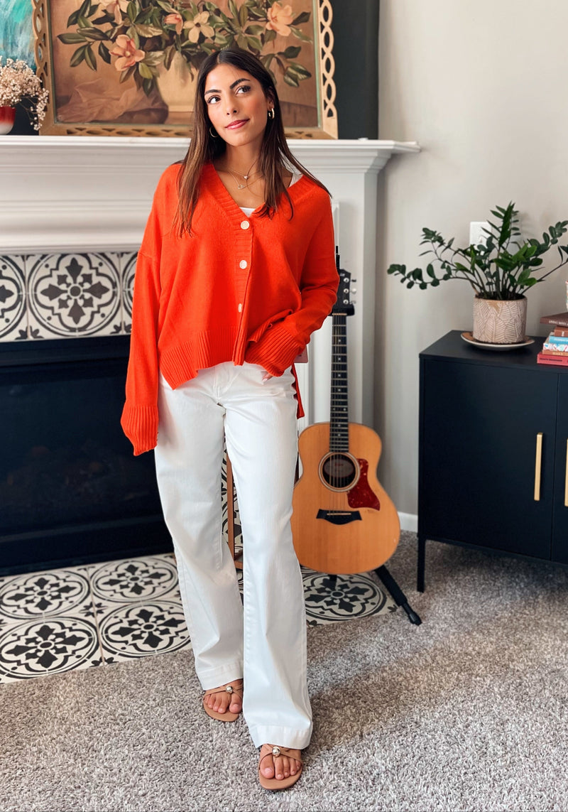 Gwyneth Hi-Low Cardigan - Orange Flame