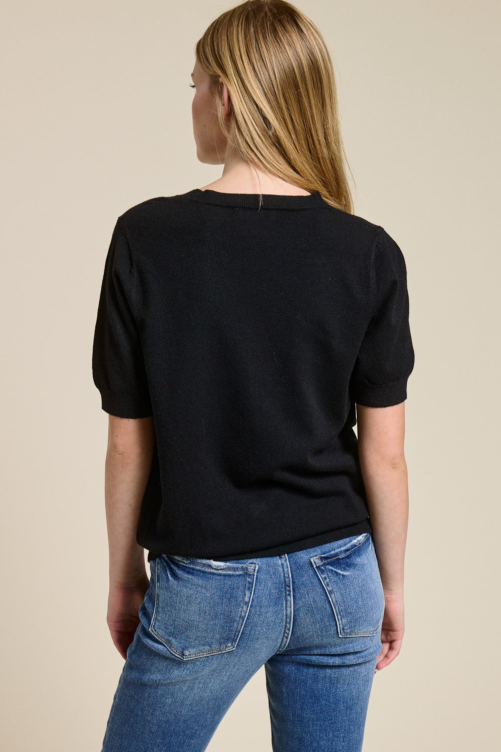 Cashmere Blend Short Sleeve Top - Black