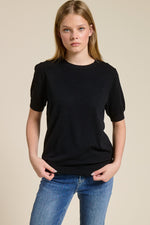 Cashmere Blend Short Sleeve Top - Black
