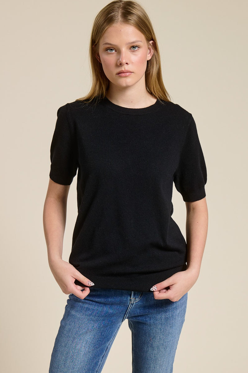 Cashmere Blend Short Sleeve Top - Black