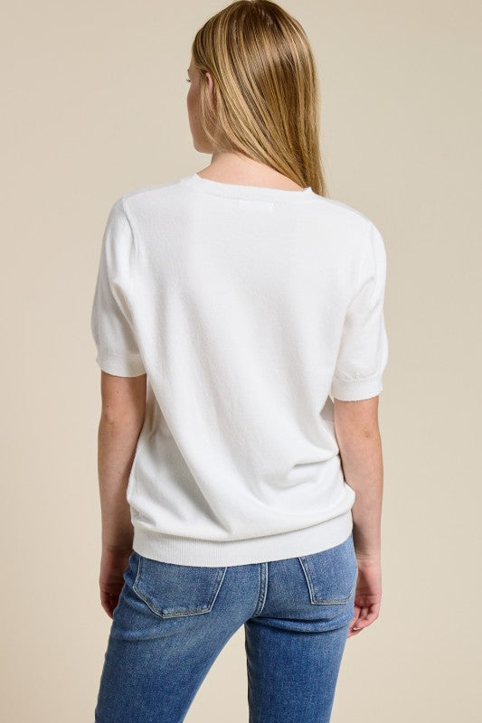 Cashmere Blend Short Sleeve Top - White