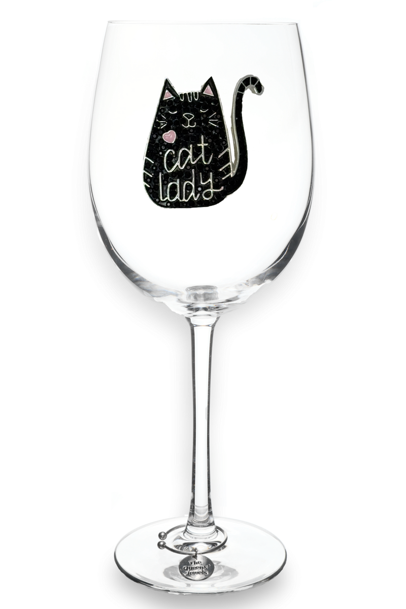 QJ Stemmed Wine Glass - Cat Lady