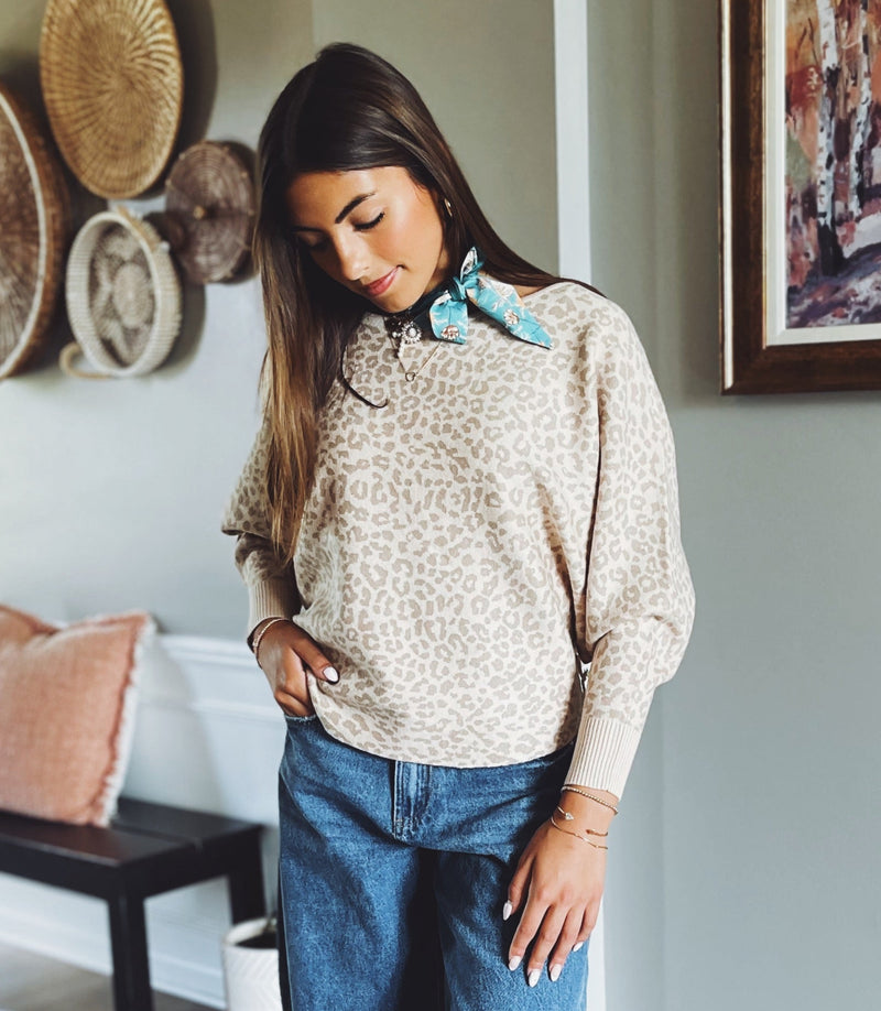 Cheetah Dolman Sleeve Top - Cream/Beige