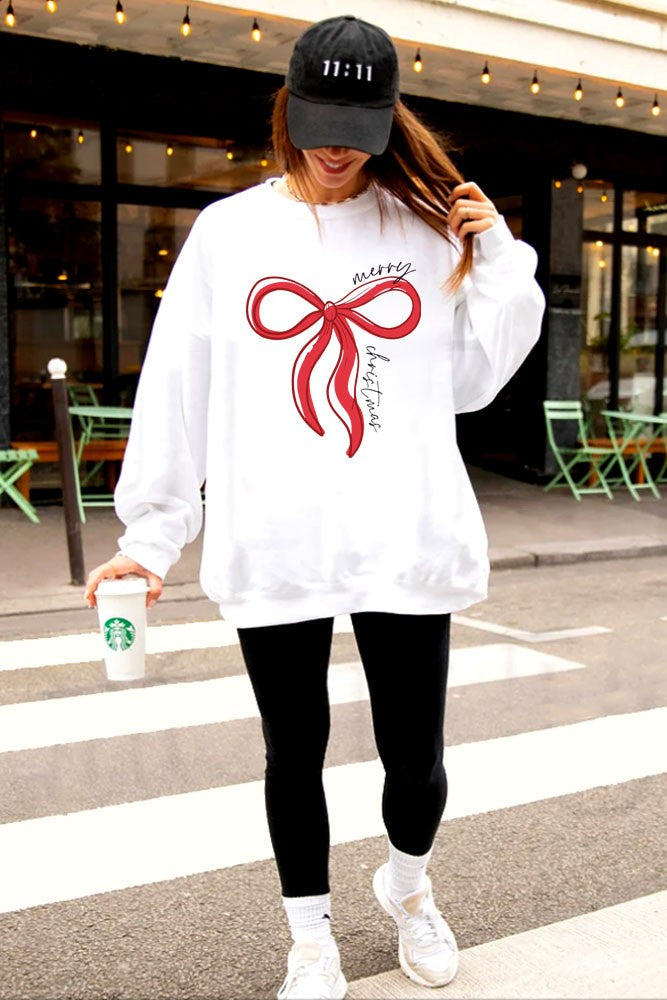 Christmas Red Bow Sweatshirt - White