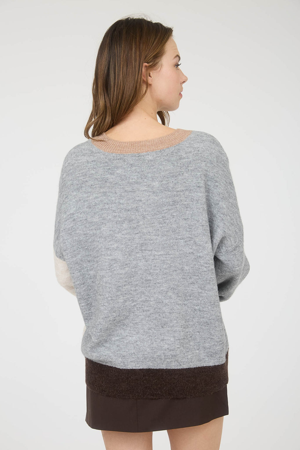 Colorblock Front Sweater - Grey/Multi