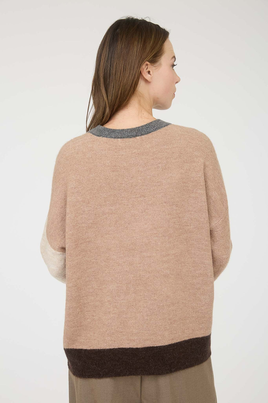 Colorblock Front Sweater - Khaki/Multi