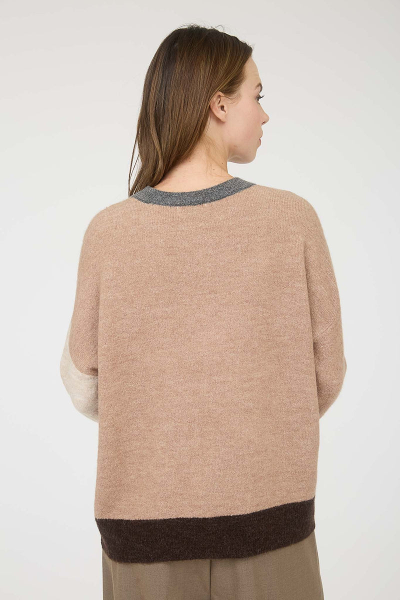 Colorblock Front Sweater - Khaki/Multi