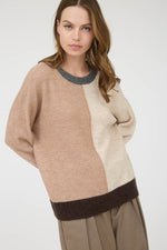 Colorblock Front Sweater - Khaki/Multi