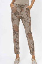 Floral Print Crinkle Jogger Pant - Taupe
