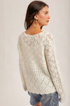 Crochet V-Neck Cropped Sweater - White