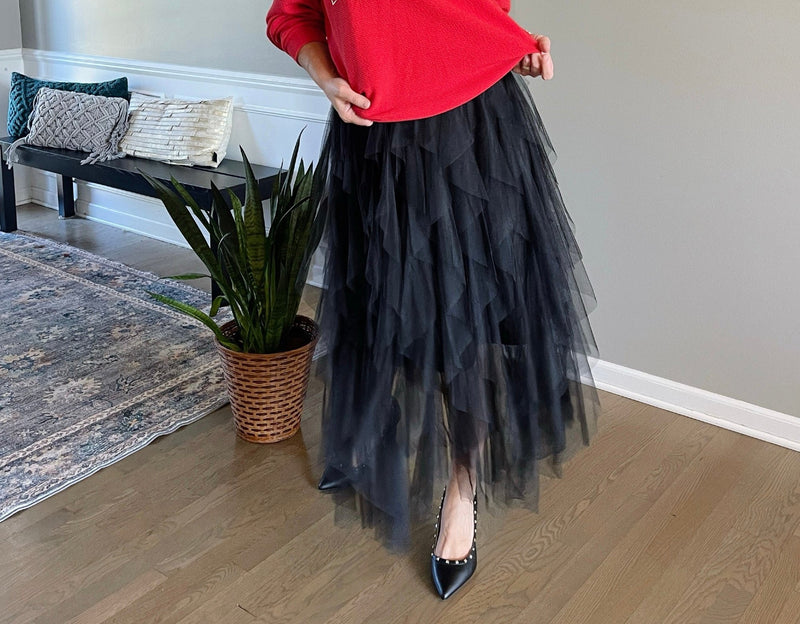 Feathery Tulle Skirt - Black