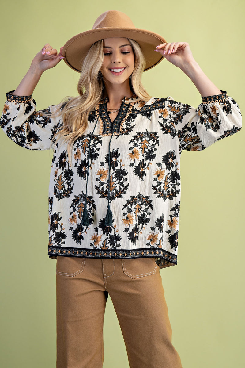 Decorative Detail Trim Top - Black