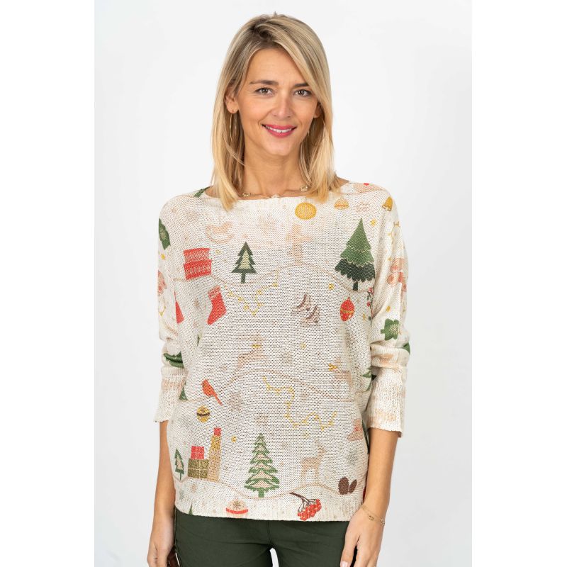 Dolman Sleeve Christmas Holiday Top - Cream