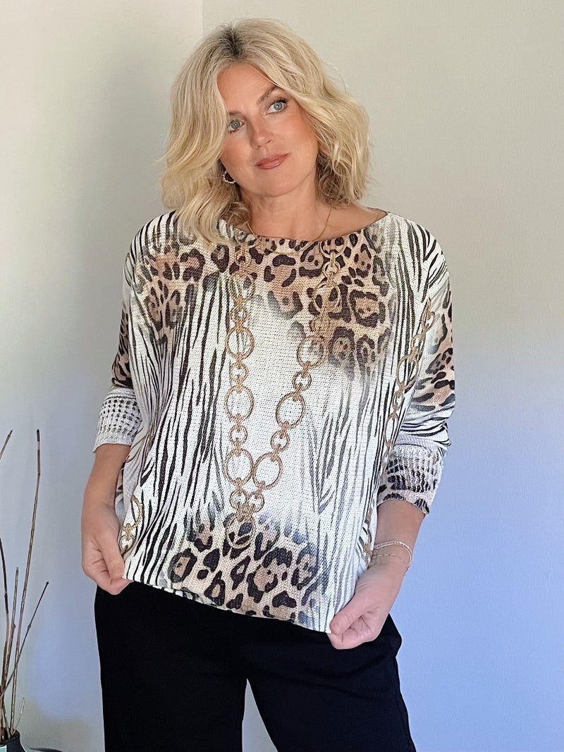 Dolman Sleeve Necklace Top - Lt. Camel
