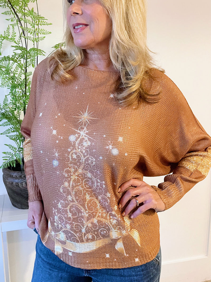 Dol Slv Shiny Christmas Tree Top - Camel