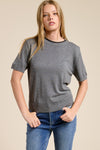 Double Collar Top - Charcoal/Black