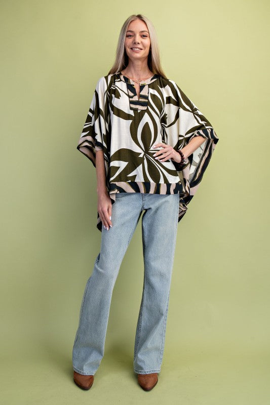 Draped Dolman Sleeve Top - Olive