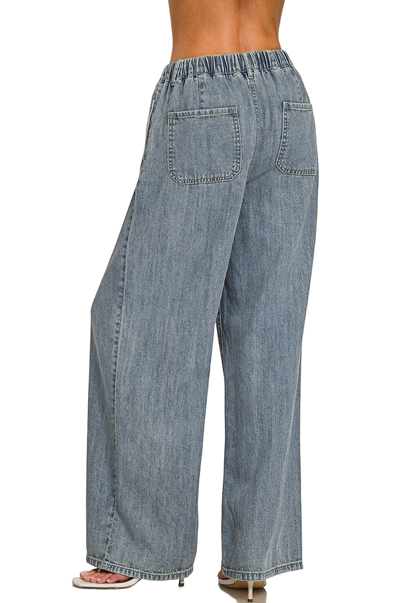 Drawstring Wide Leg Denim Pant