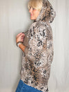 Cheetah Floral Sequin Hoodie Top - Taupe