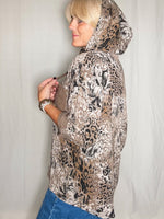 Cheetah Floral Sequin Hoodie Top - Taupe