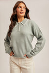 Embroidered Knit Polo Sweater - Winter Sage