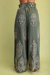 Embroidery Detail Wide Leg Pant - Olive