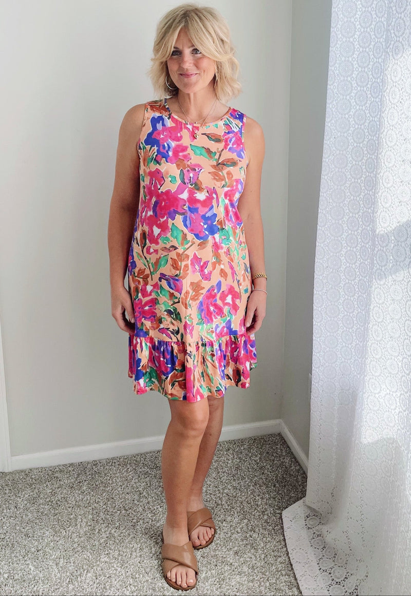 Brite Floral Tank Dress - Pink Multi
