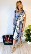 Boho Elegance Midi Dress - Blue/White