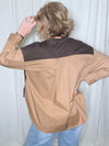 Fleece Overlay Pinstripe Top - Espresso