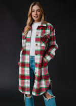 Long Plaid Button-Down Flannel - Red/Green