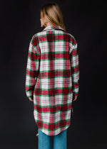 Long Plaid Button-Down Flannel - Red/Green