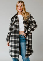 Long Plaid Flannel Coat - Black/Cream