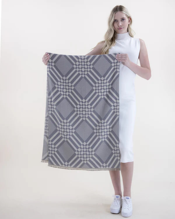 Geometric Squares Scarf - Grey