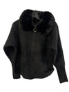 Faux Fur Collar Zip-up Cardigan - Black