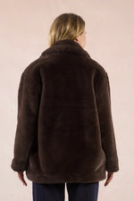Faux Fur Double Breasted Coat - Espresso