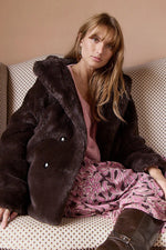 Faux Fur Double Breasted Coat - Espresso