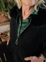 Faux Fur Collar Zip-up Cardigan - Black