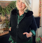 Faux Fur Collar Zip-up Cardigan - Black