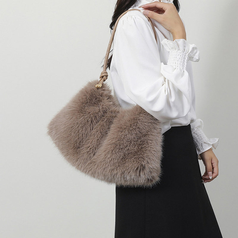 Faux Fur Handbag - Taupe