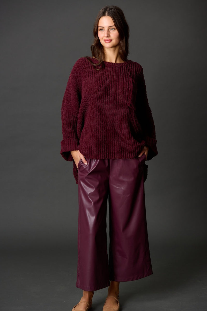 Faux Leather Ankle Pant - Burgandy