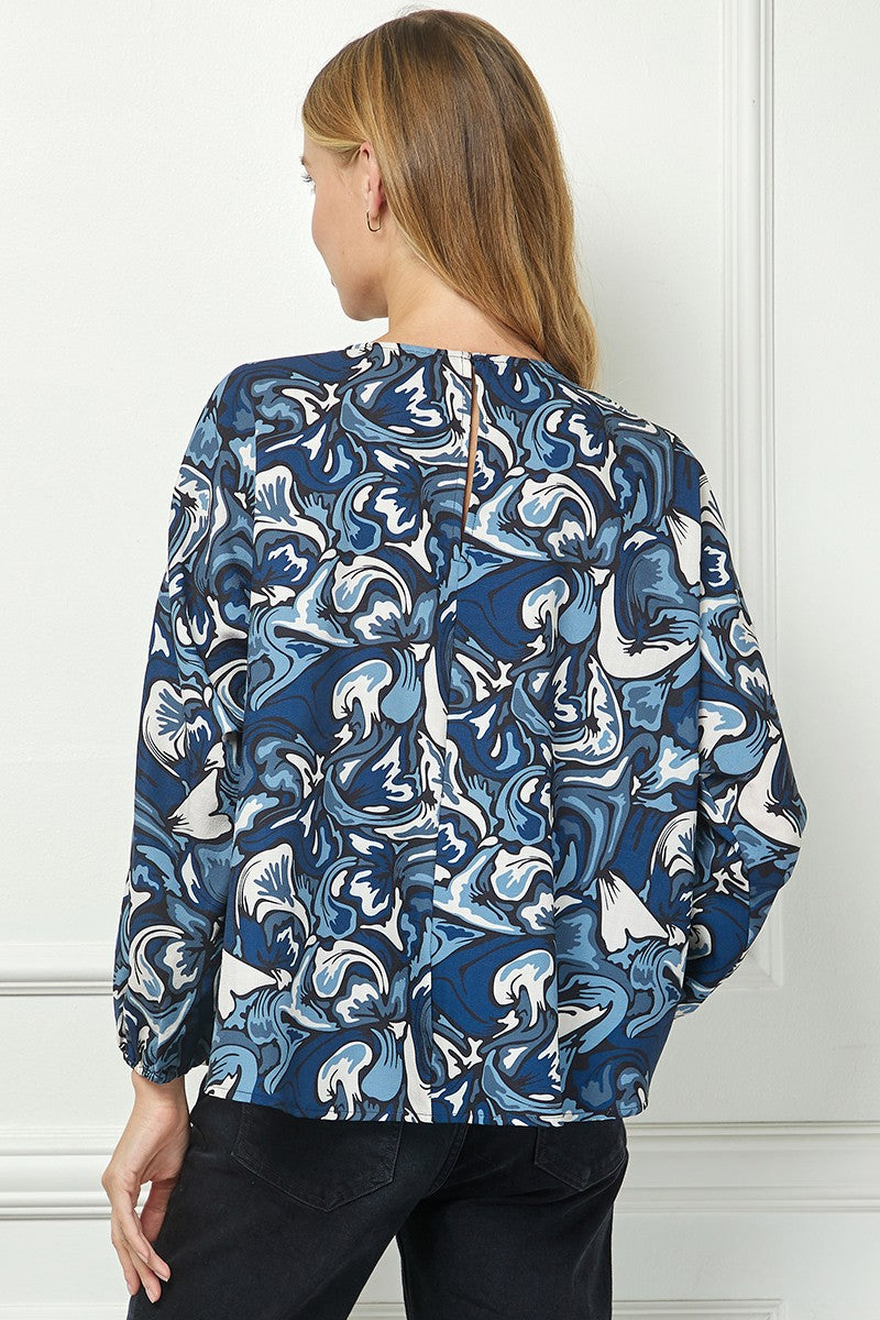 Flowy Fit Pleat Top - Blue Multi