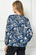 Flowy Fit Pleat Top - Blue Multi