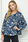 Flowy Fit Pleat Top - Blue Multi