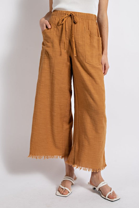 Frayed Wide Leg Pants - Ochre