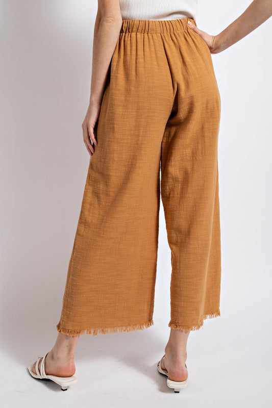 Frayed Wide Leg Pants - Ochre
