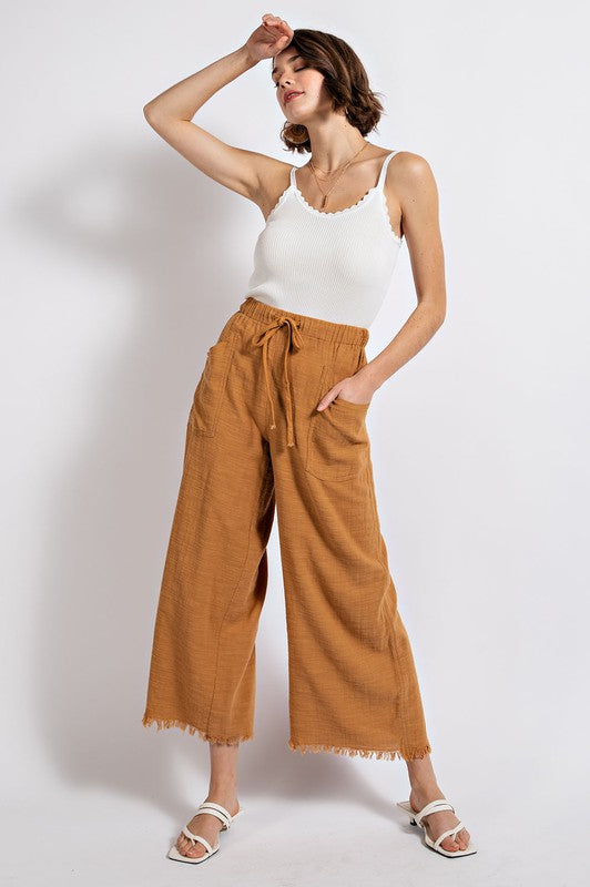 Frayed Wide Leg Pants - Ochre
