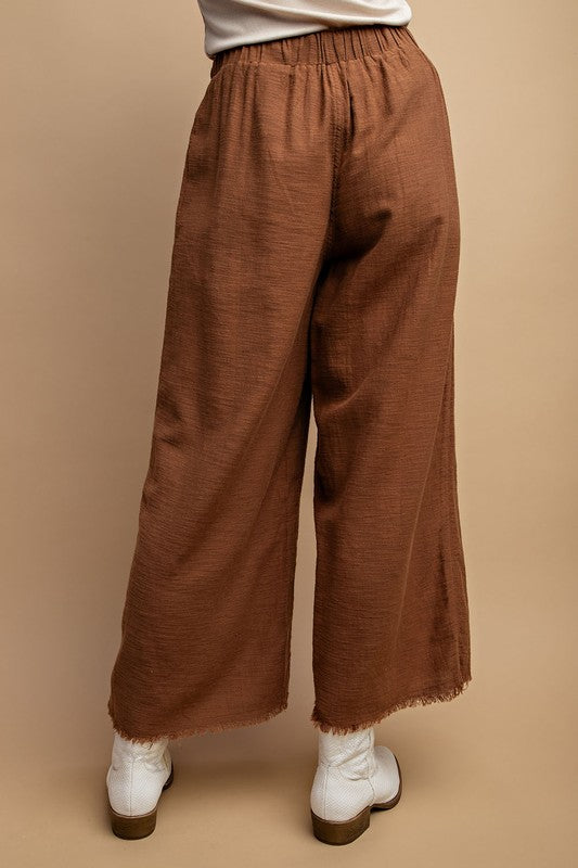 Frayed Hem Drawstring Pant - Brown